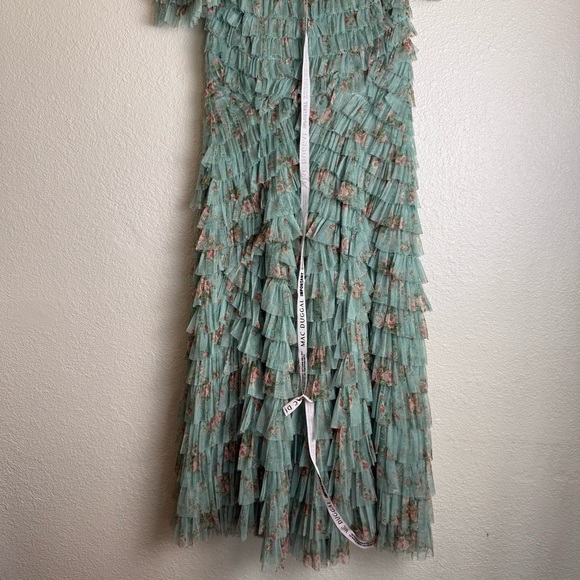 Mac Duggal 8014 Ruffle Tiered Short Sleeve A-Line Dress NWT Sage Multi - Picture 7 of 16